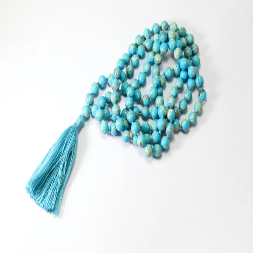 Top Quality Natural Turquoise Howlite 108 Beads Tassel Necklace Jewelry For Dress Accessories Wholesale Factory Price