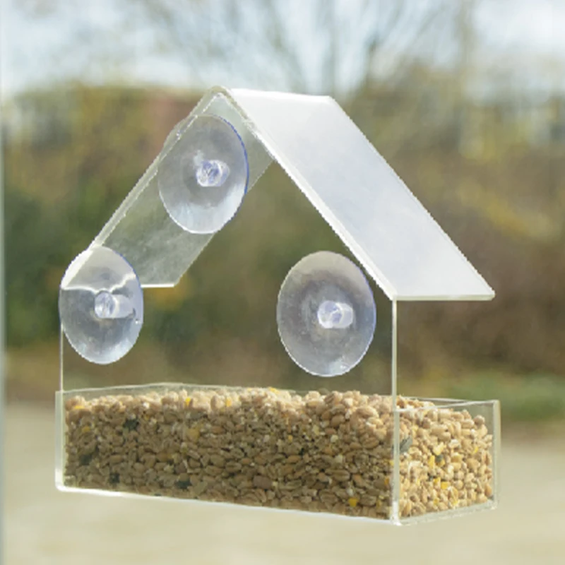Best Price Outdoor Decoration Birds FOOD Feeder Clear Hanging Acrylic Window Bird Feeder