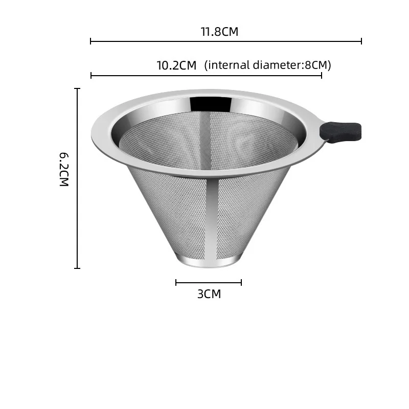 New Design Coffee Dripper Stainless Steel Slow Drip Coffee Filter Metal Cone Paperless Reusable Single Cup Coffee Drip Filter