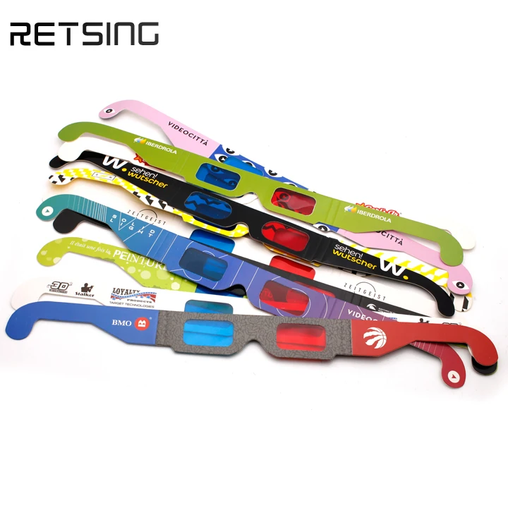 Free samples Customized Logo Paper Red Blue Cyan Paper 3 Dimensional 3D video Glasses for Video DVD TV