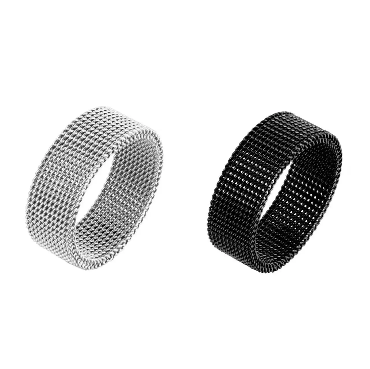 8mm Stainless steel braided elastic stretchable mesh fashion ring gold plated mesh chain middle finger ring