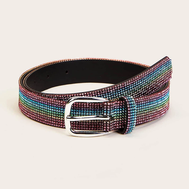 Modern style women rainbow rhinestone belt fashionable multicolor acrylic women belt
