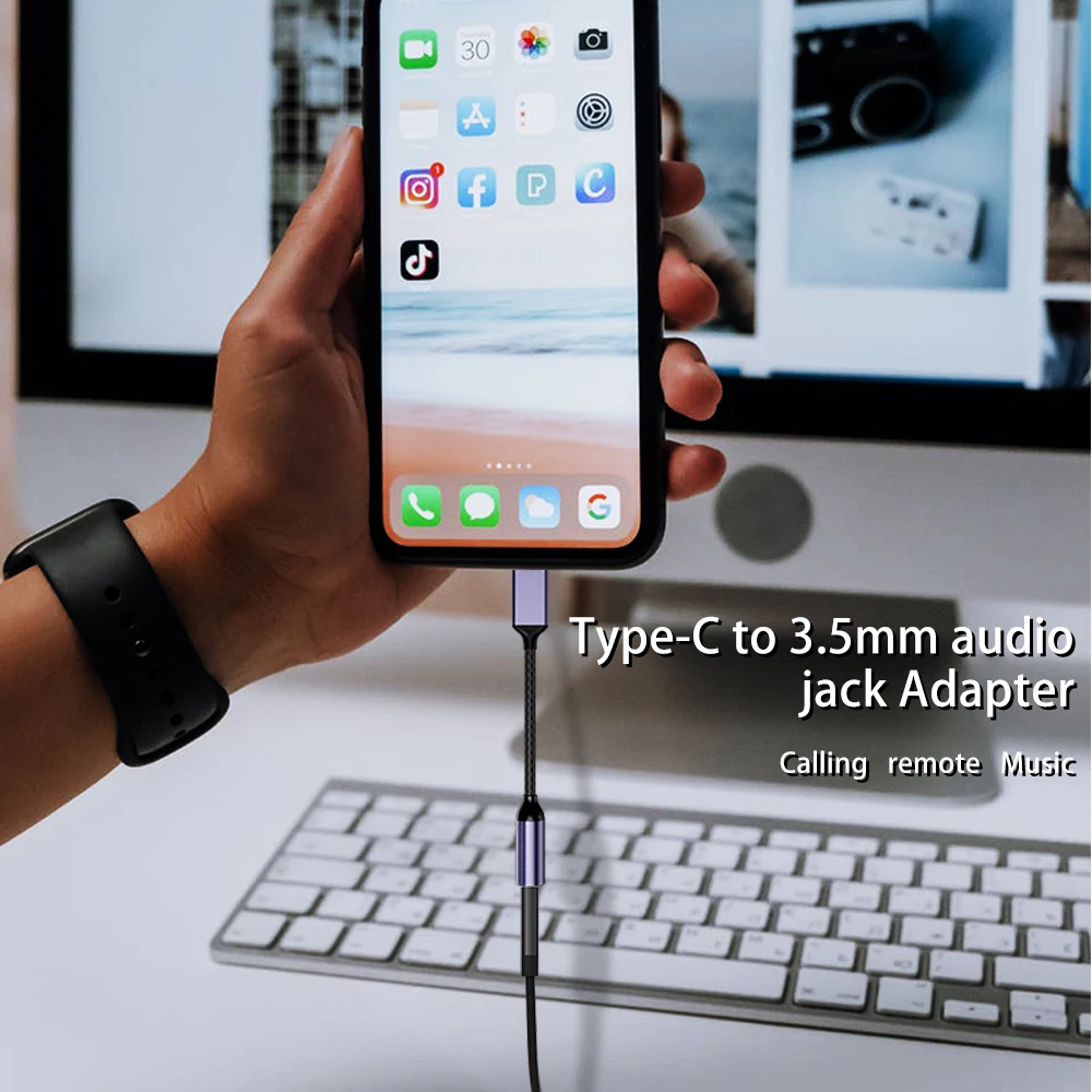 TypeC на 3 5 мм аудио адаптер mmJack Aux плетеный кабель наушники для Iphone 15 Huawei Jack