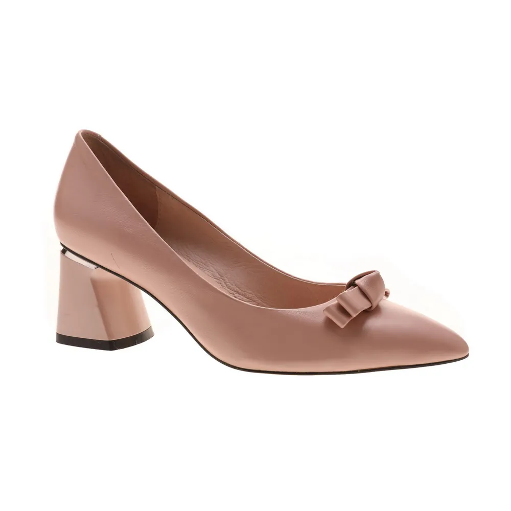 Popular pointed toe bow-knot genuine leather hoof high heel women shoes