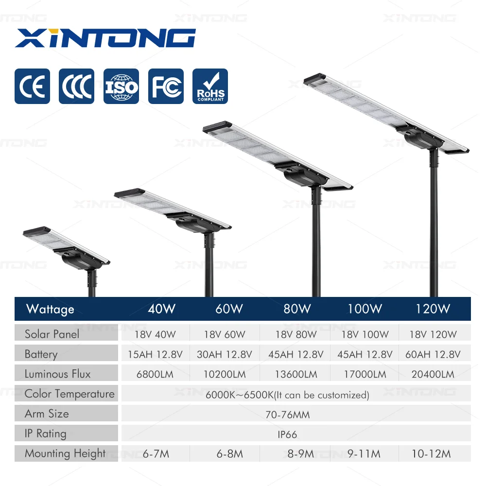 XINTONG Best Quality Good Price Outdoor Waterproof 30W 60W 80W 100W 120W 150W Integrated All In One Led Solar Street Light