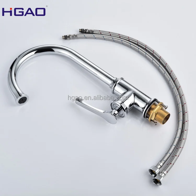 Modern Single-Hole Vessel Sink Monobloc Kitchen Faucet Gun Brass Swivel Spout Deck Mount Tap Grey Chrome Finish Stainless Steel