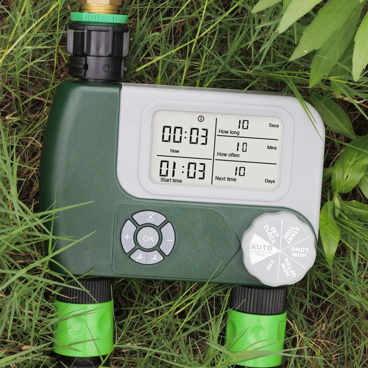 Manufactory Plastic Two Outlet Large Screen Battery Power Smart Garden Tap Water Timer Automatic