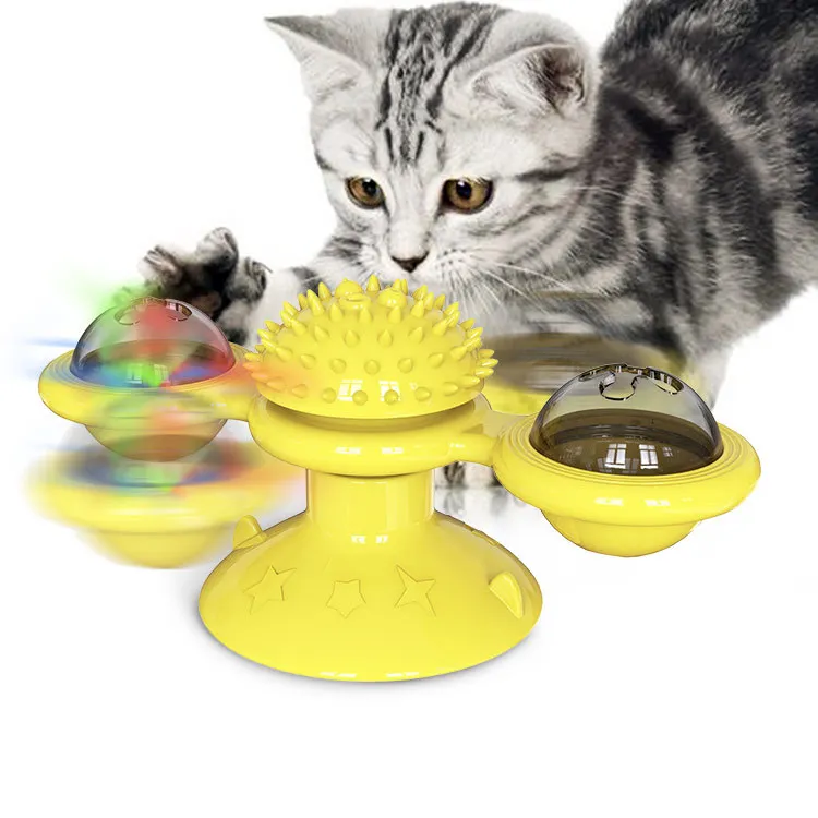 Suction Cup to Wall Cat Training Toy Interactive Puzzle Training Turntable Windmill Ball Cat Toy