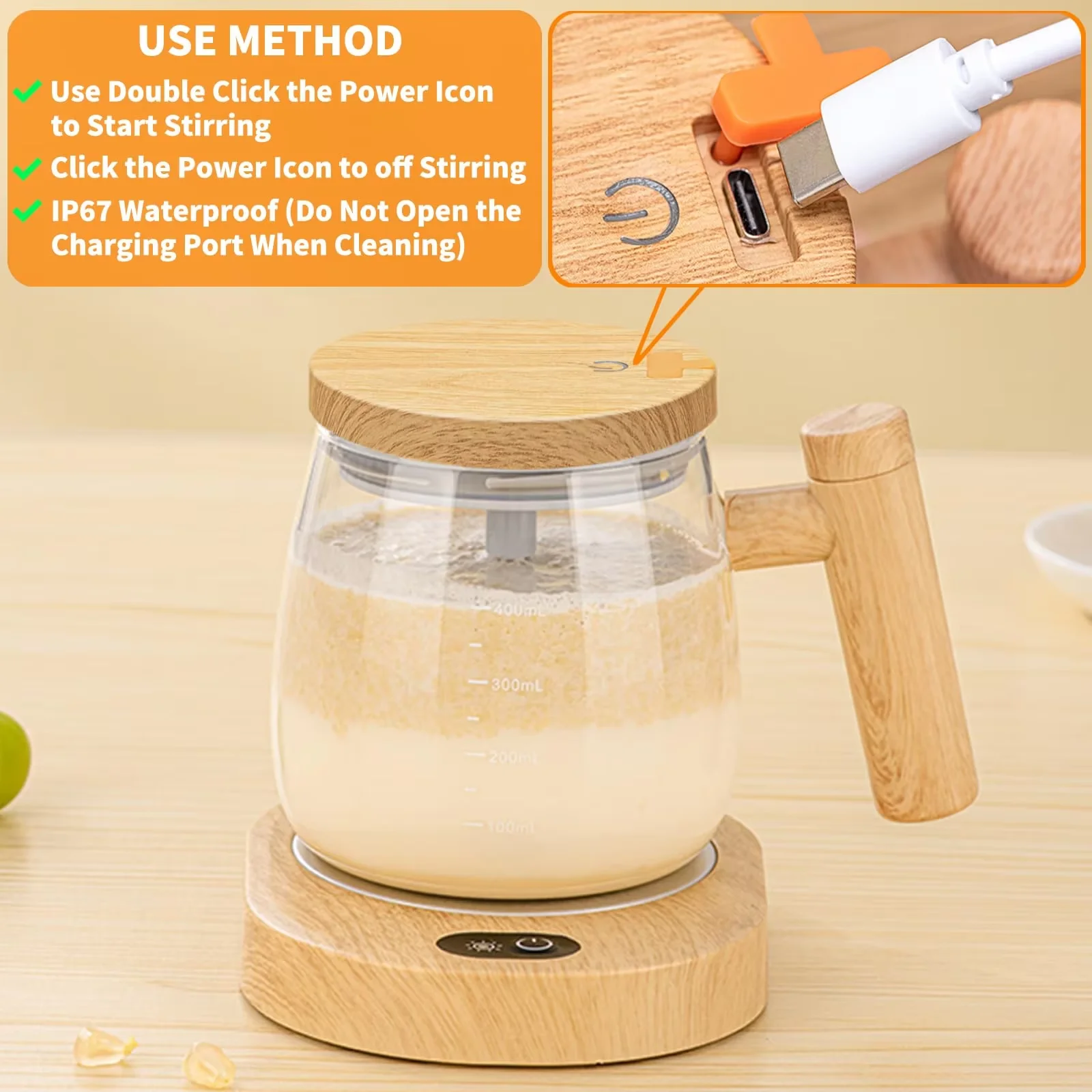 400 ML USB Recharging Electric Drinking Shaker Bottle Automatic Self Stirring Mug Mixing Coffee Cup With Multi Storage Handle