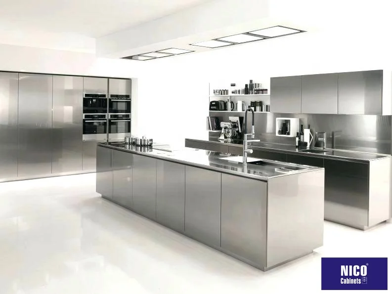 NICOCABINET Style Indoor Moisture Proof High Hardness Stainless Smart Kitchen Cabinet High Quality Metal Modern Hotel Small Sink