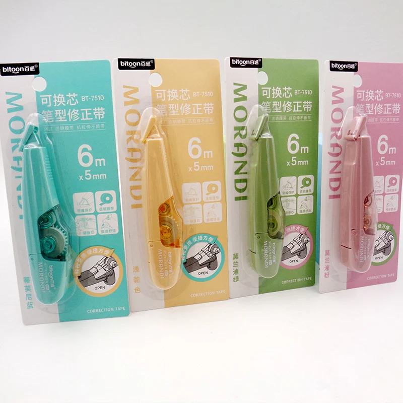 Portable Adhesive Smooth Morandi Color Correction Tape Practical Pen-Style with Replaceable Core Cute Plastic Roller