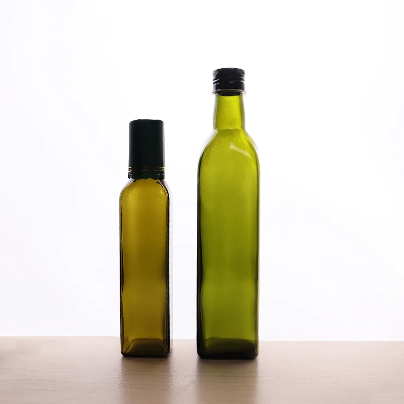 Wholesale 100ml 250ml 500ml 750ml 1000ml Empty Square Dark Green Marasca Cooking Olive Oil Glass Bottles