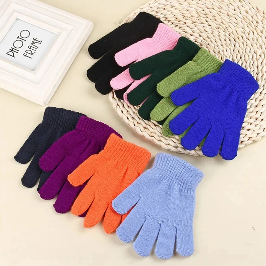Wholesales Boys Girls Ski Cycling Travel Warm Gloves Toddler Kids Baby Winter Knitted Acrylic Gloves