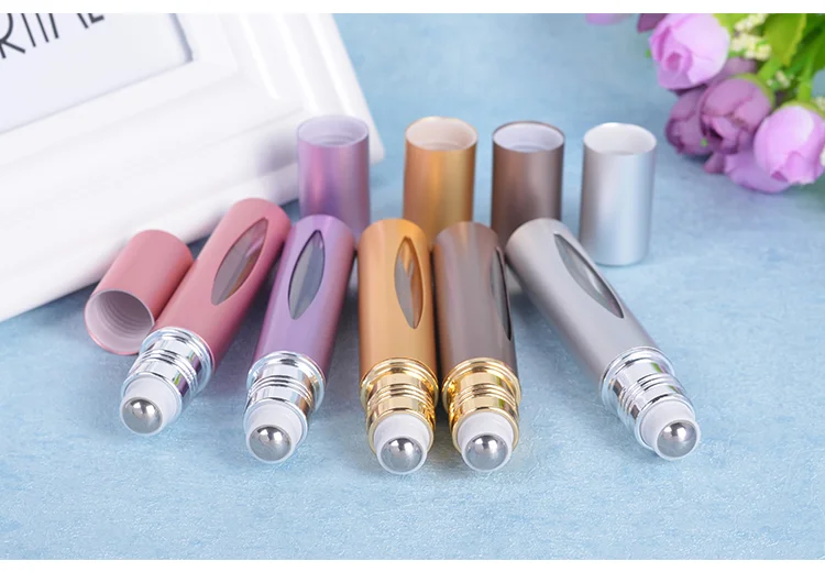 MUB - 10ml Aluminum Perfume Bottle Steel Roll-on For Essential Oil Mini Travel Refillable Case Bouteilles Produits Cosmetique