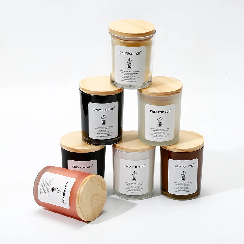 Private Label Luxury Home Decorative Scented Soy Wax Aroma Glass Jar Candle With Wood Lid