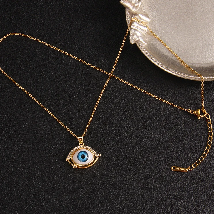 Wholesale Fashion 18K Gold Plated Brass Lucky Devil Eye Jewelry Gifts Cubic Zirconia Evil Eyes Penadnt Necklace for Woman