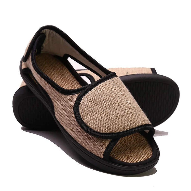 Дышащие мужские тапочки с регулируемым открытым носком, ортопедические, для диабетиков, медицинская обувь