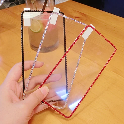 Luxury 3D Bling Sparkle Diamond Phone Screen Protector For Samsung 5D Tempered Glass Screen Protector for Huawei