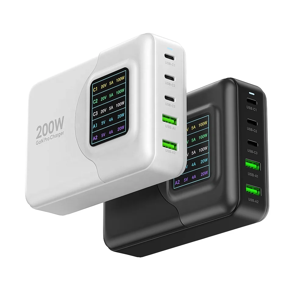 Сетевое зарядное устройство Gan PD3.0, 200 Вт, 240 Вт, 5 портов A + C, PD, быстрая зарядка для IPhone, Macbook, ноутбуков, телефонов, GAN, зарядное устройство Usb C, 100 Вт