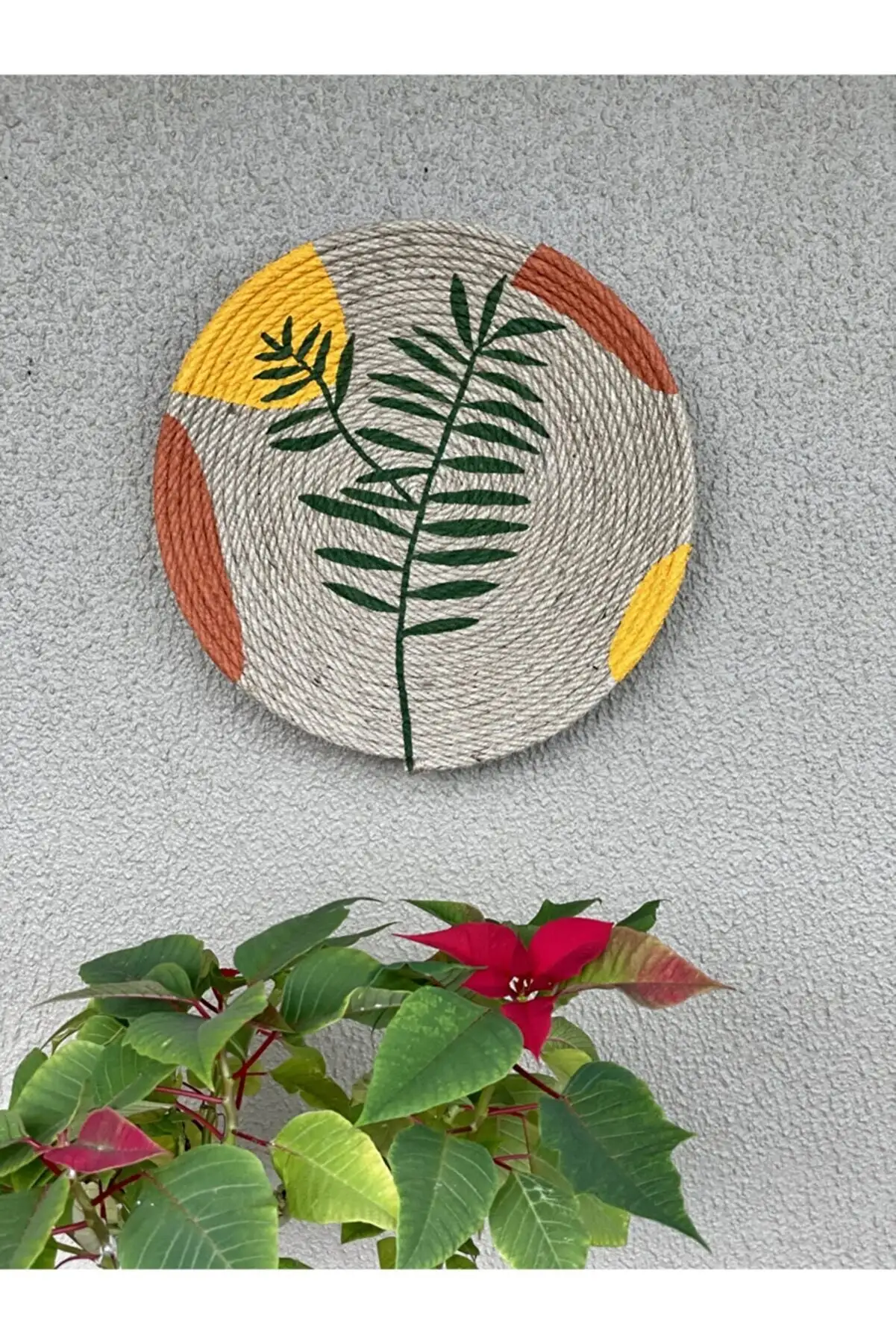 Boho Handwoven Jute Wall Baskets Hanging Decorative Tray Home Pendant Decor Basket Placemat Colorful  Wall Art Set of 6