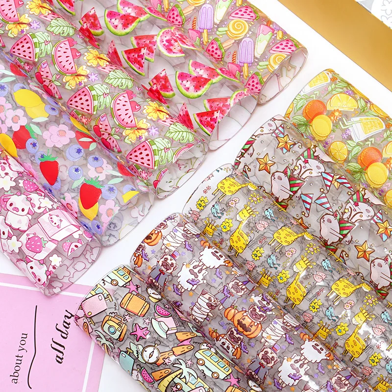 30*120Cm Custom Printing Wholesale Jelly Transparent Faux Leather Roll Pvc Vinyl Fabric For Handbags Bows
