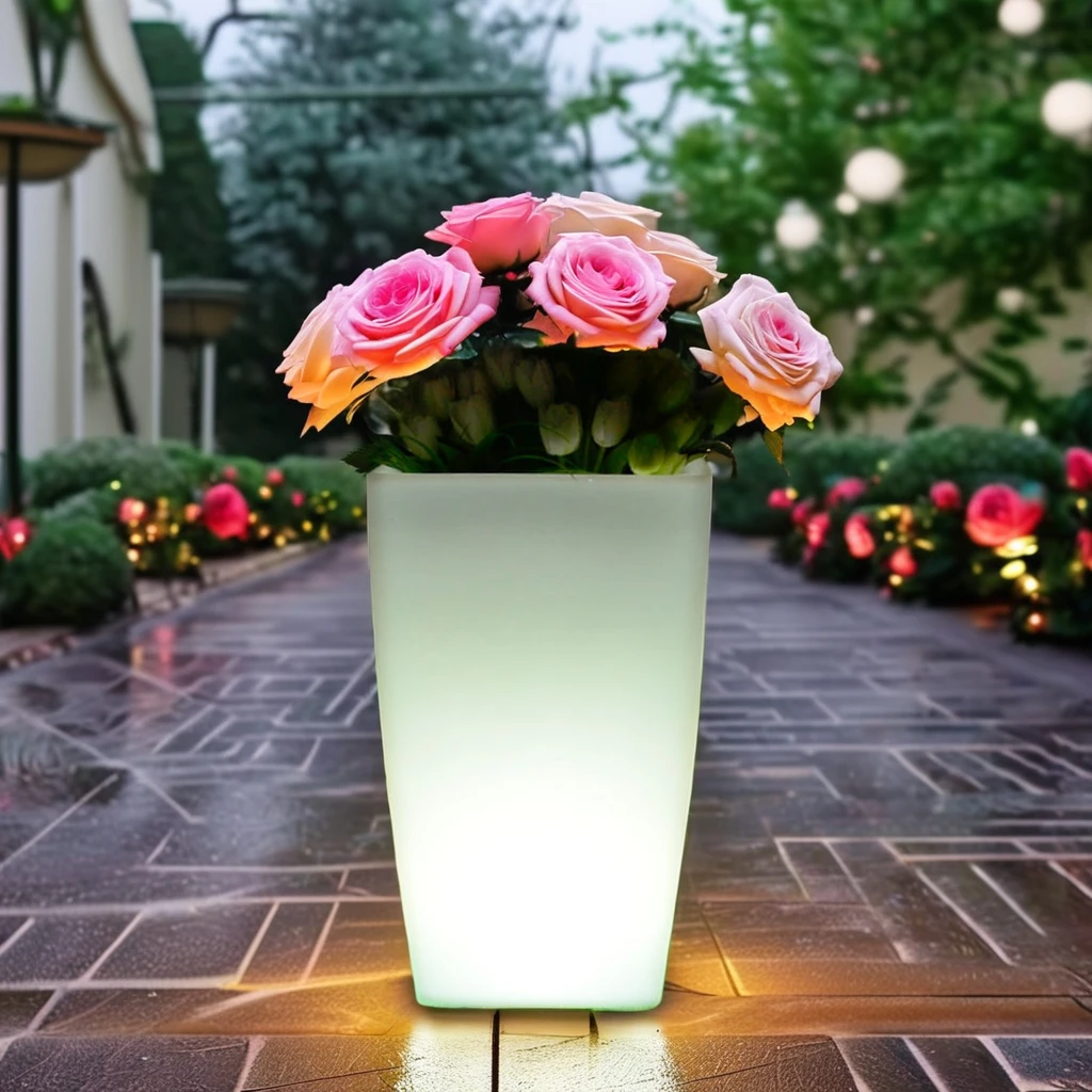 Square shaped planters LED cube bonsai light with multi colored