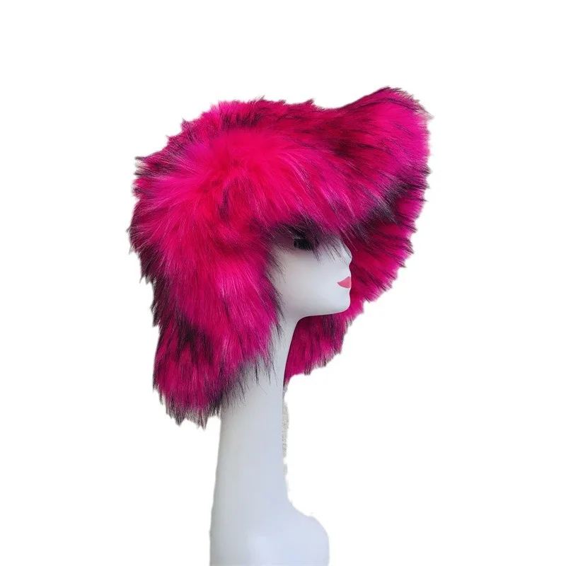 Fashion Winter Wholesale Women Luxury Classic Ladies Faux Fur Raccoon Fur Natural Faux Fur hat and bag set