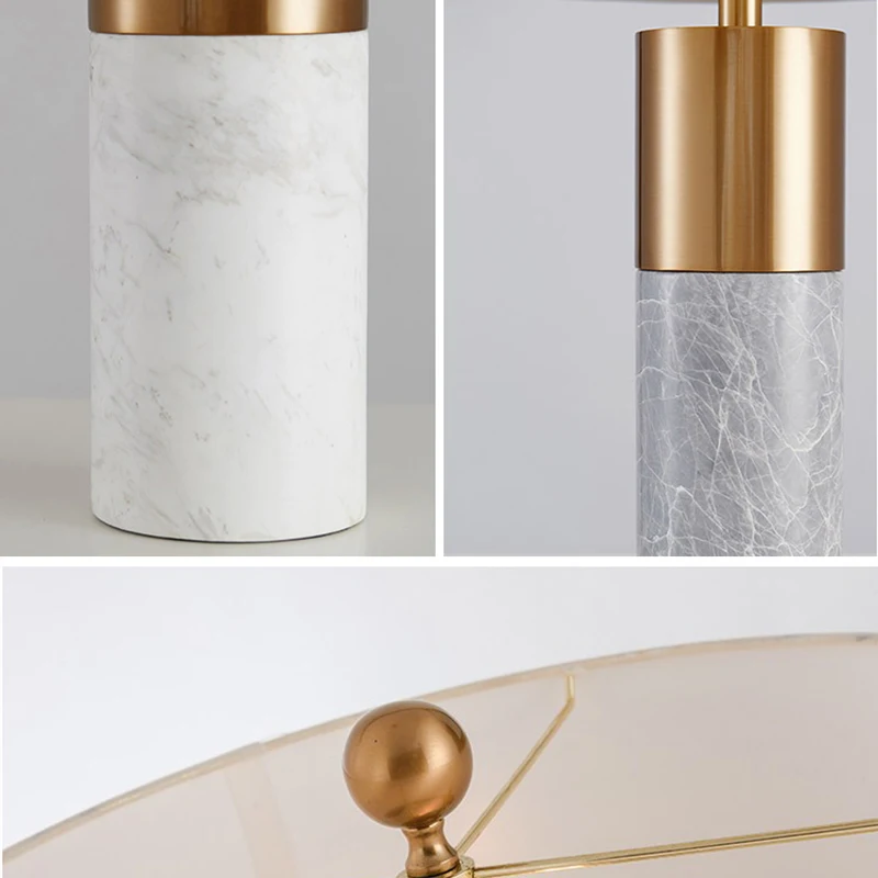 American Modern Marble Fabric Minimalist Decorative Bedside Table Lamp Light for Indoor Bedroom Living Room