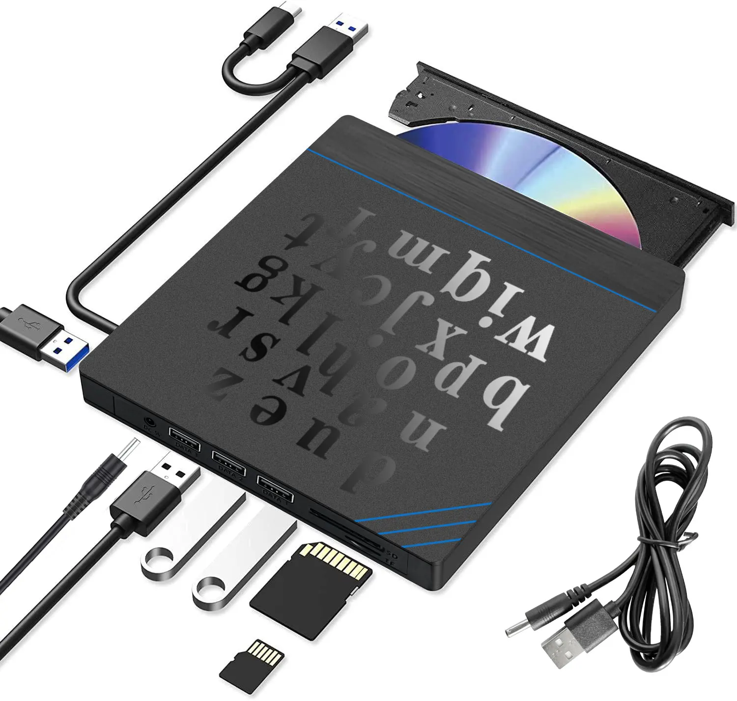 7 IN 1 USB 3.0 Ultra-Slim Portable DVD Player CD ROM Burner Writer External Disk Drive Optical External CD/DVD Drive for Laptop