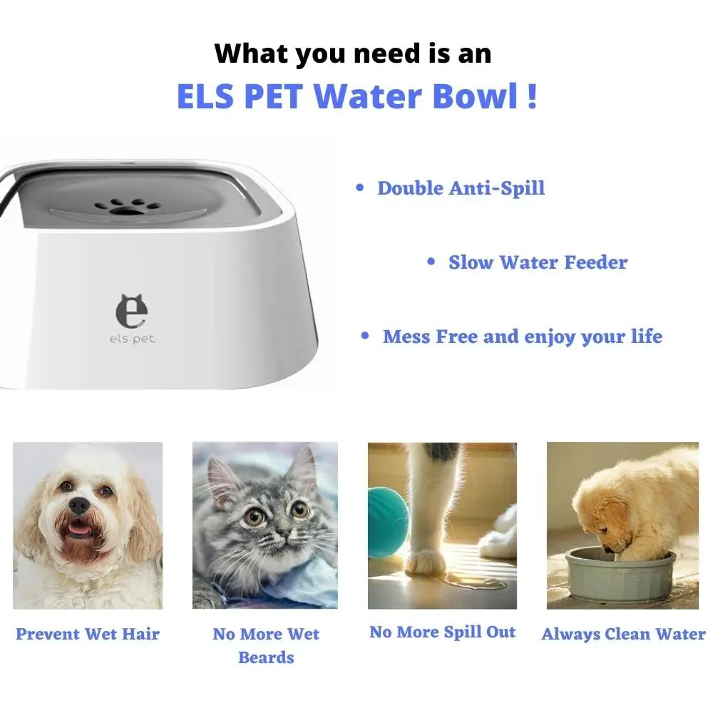 Elspet Pet Bowl Custom Logo No Spill Dog Water Bowl 70oz Plastic Drinking Water Leak Proof Slow personalized Bowl For Dogs