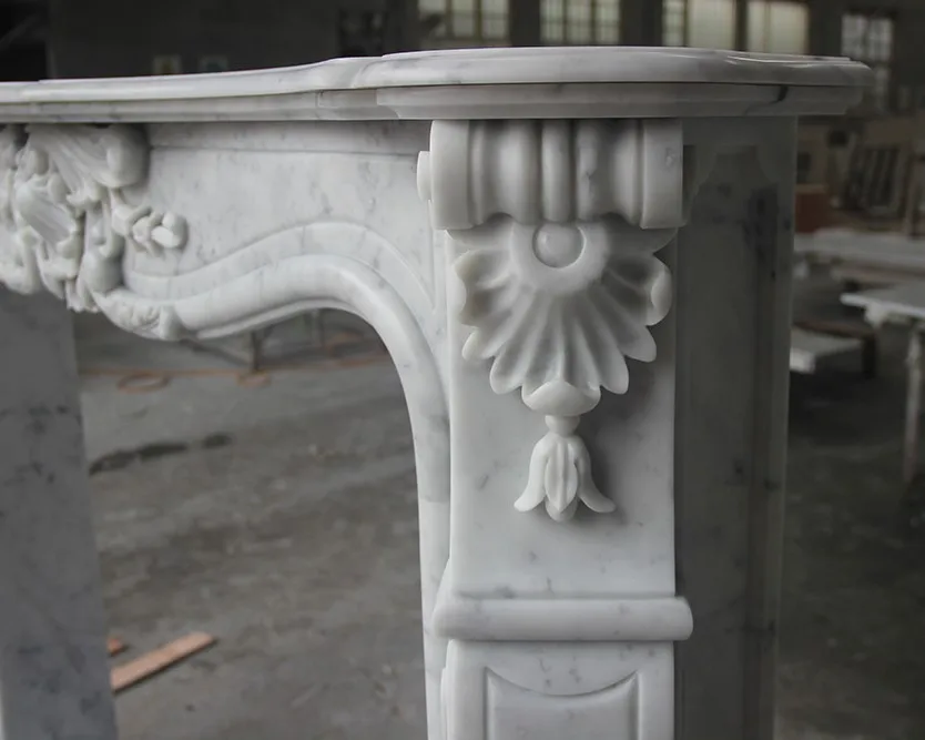 Honed White Italian Bianco Carrara French Corbel Marble Fireplace Mantel Hearth
