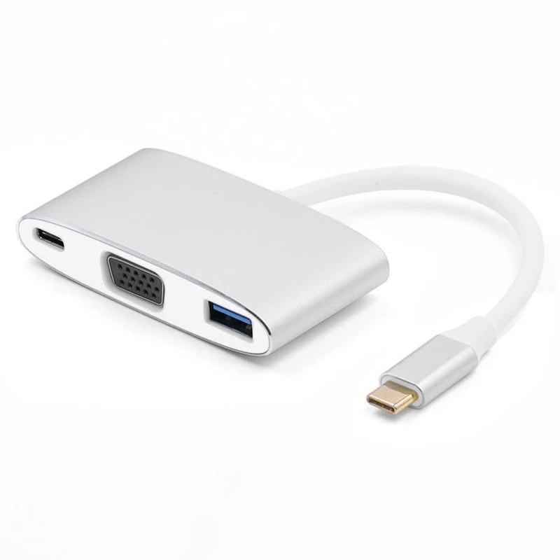 source factory customizable multifunctional type-c to vga+usb+pd powered oval computer video adapter hub adapter docking station