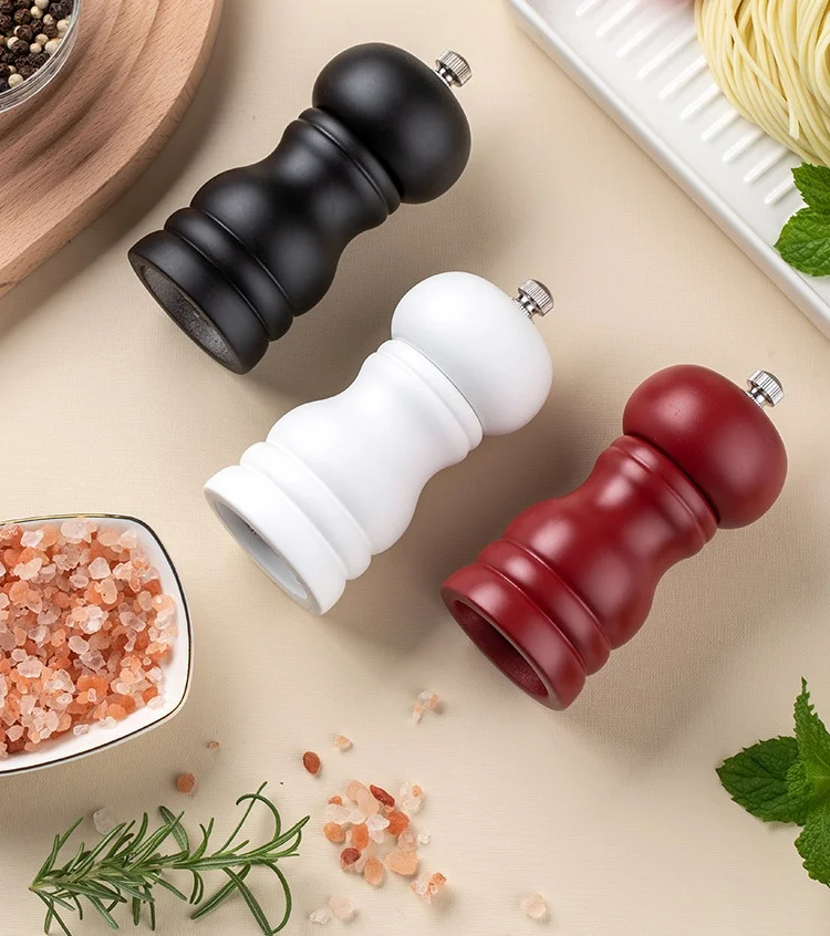 4-Inch Solid Wood Manual Pepper Grinder Black Chinese Prickly Ash Freshly Ground Kitchen PU Baking Varnish Mill Ceramic Core