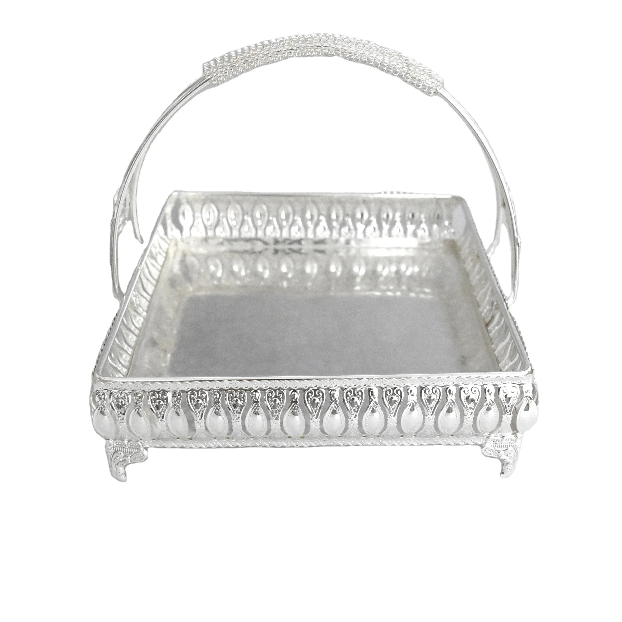 German silver wedding decorative gifts dry fruit basket cake serving tray with handle