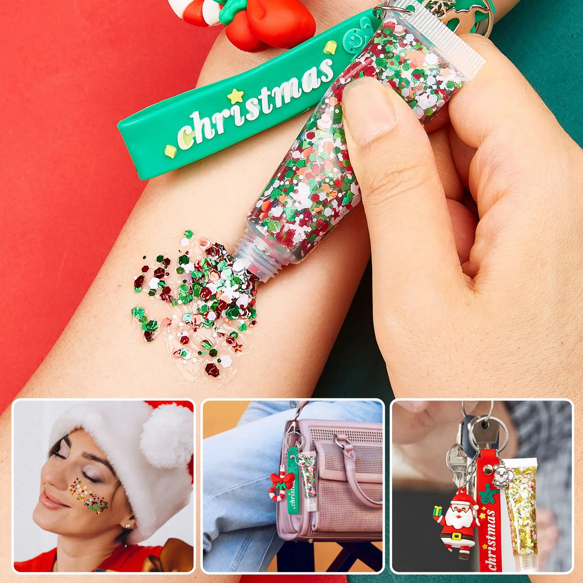 Clear Tubes Eyeshadow Lip Nails Makeup Festival Party Glitter Gel Sequins Custom Christmas Face Body Glitter Hair Gel Keychain