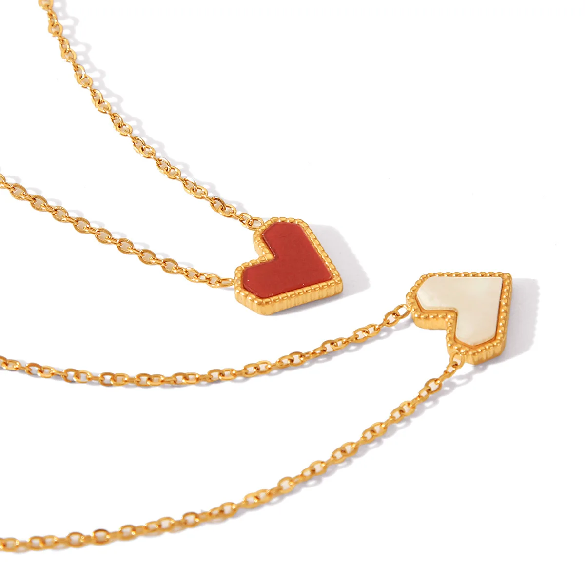 Ins Korean Stainless Steel Mother Of Pearl White Shell Heart Pendant Necklace 18k Gold Plated Red Heart Necklace
