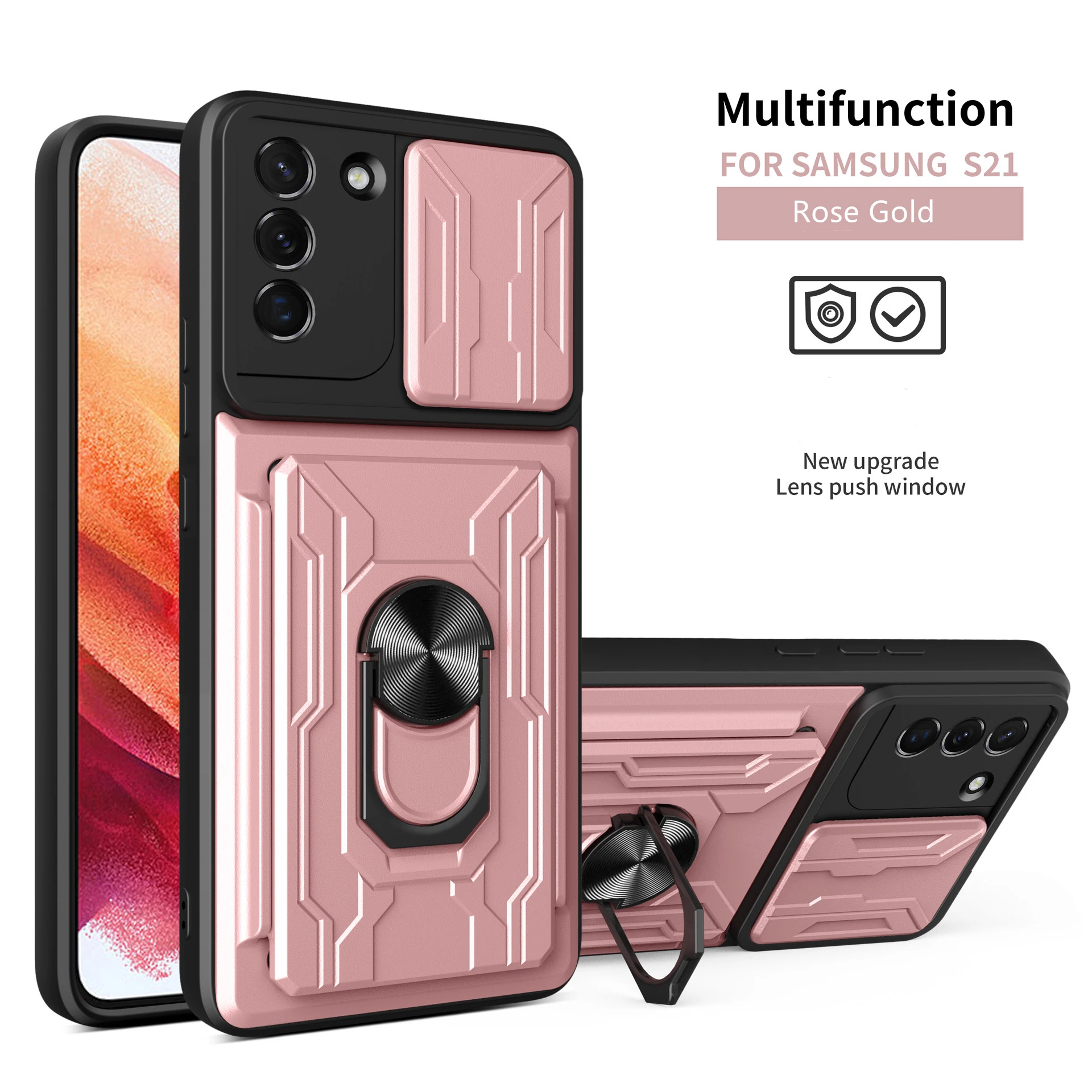 For Samsung Galaxy A31 A51 A71 case car holder ring len push window phone cases with card slot back cover for S21 ULTRA note20