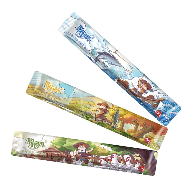 Factory OEM&ODM Wholesale Various Flavors Salmon Tuna Natural Cream Pet Treats Snake Cat Puree Wet Food 15g