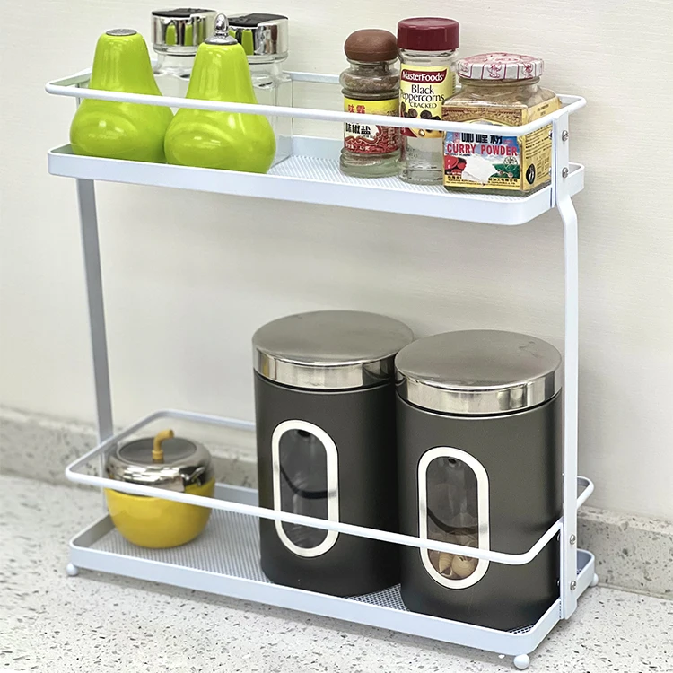2 Tier Spice Rack Organizer Steel Material Kitchen Spice Organizer Rack Metal Floor Spice Rack
