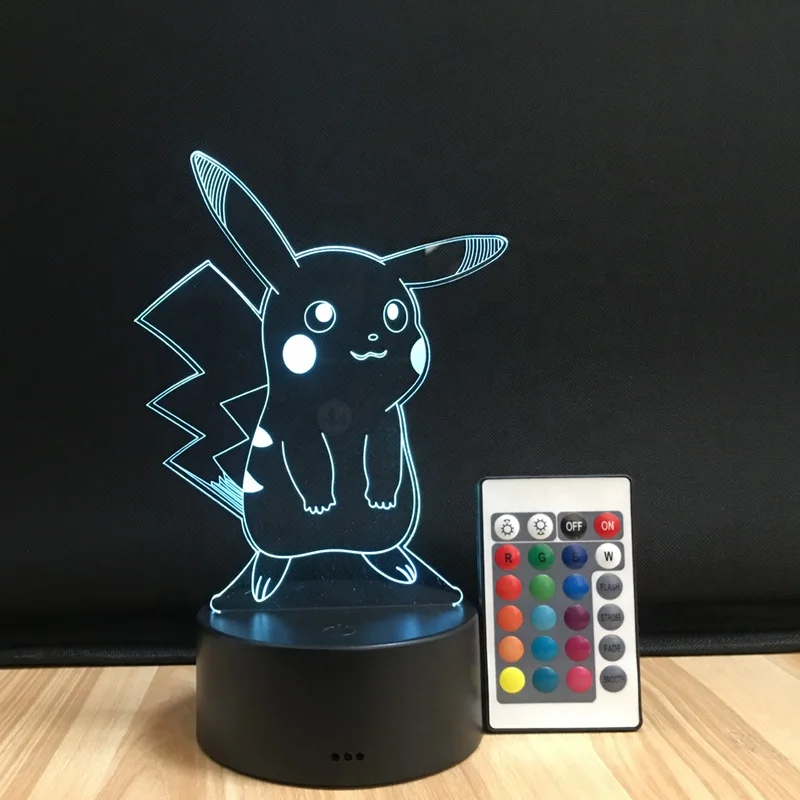 Покемон Пикачу 3d иллюзия ночник меняющая цвет лампа Покемон экшн-фигурка визуальная Иллюзия Светодиодная лампа