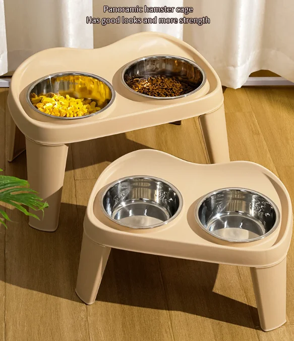Foldable Elevated Dog Bowls Stainless Steel Double Pet Bowl Folding Pup Food Water Feeder
