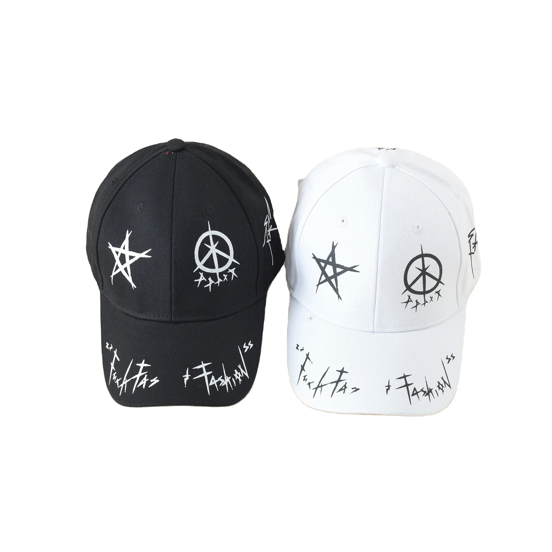 Black and White Colour Scheme Pentagram Graffiti Baseball Cap Fashion Trendy Curved Hat