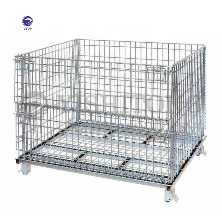 Industrial foldable metal folding warehouse wire mesh storage pallet cage