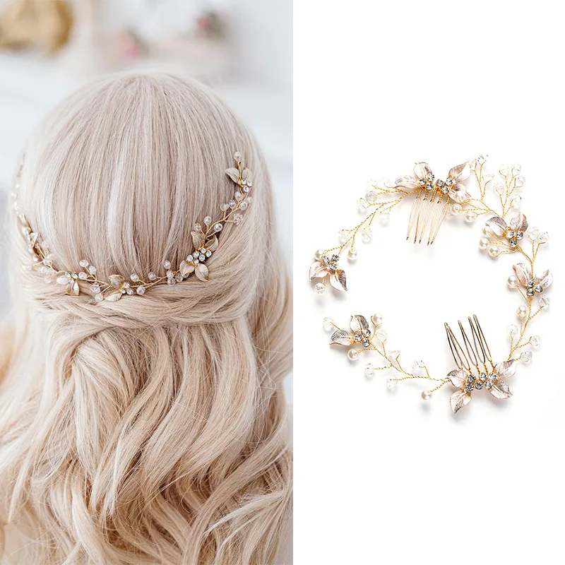 New Style Bride Hair Accessories Handmade Pearl Twisted Flower Comb Garland Princess Headwear For Wedding Accessories