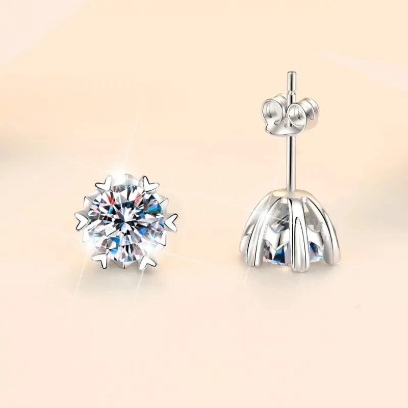 Fine Jewel Snow Flower Gift Six Clow 0.5/1/2 Ct Stud Diamond earrings S925 sterling silver VVs1 moissanite earrings Of Ladies