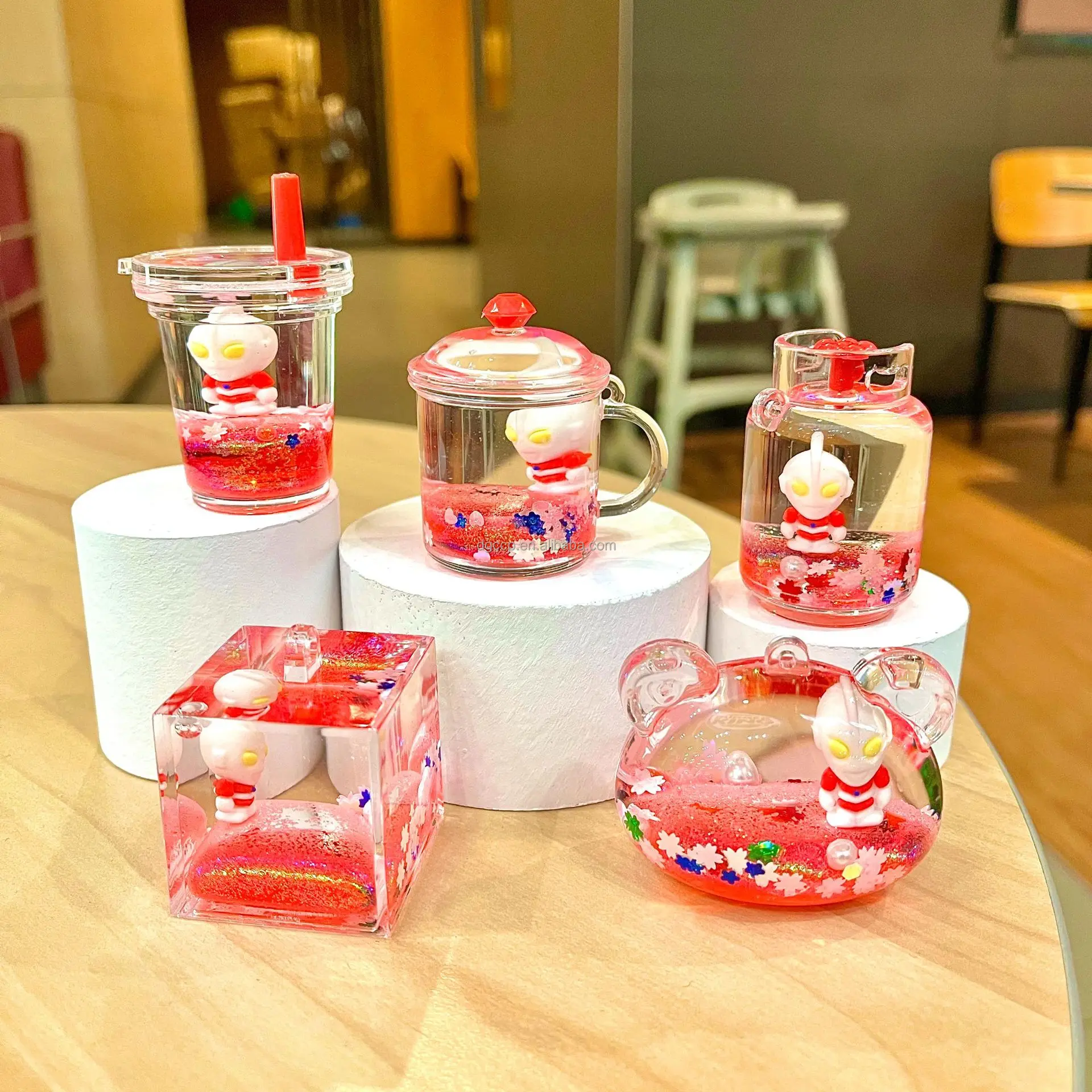 1batch=10PCS 100 design Cute Animal doll Liquid Floating Kawaii Acrylic Keychain bag Pendant Charm Key Ring for Girl Women