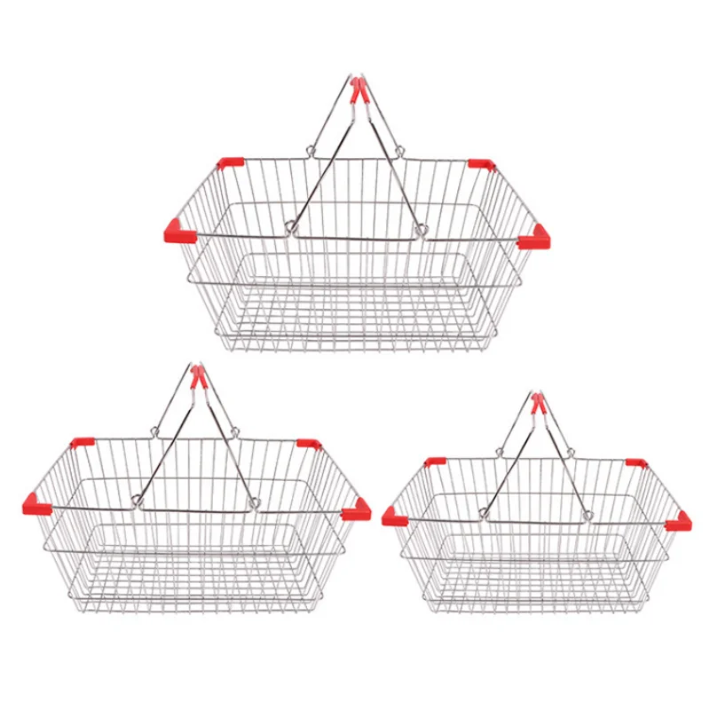 Manufacturer Wholesale Metal Chrome Wire Shopping Basket Supermarket Grocery Retail Store Hand Carrying Shopping Basket