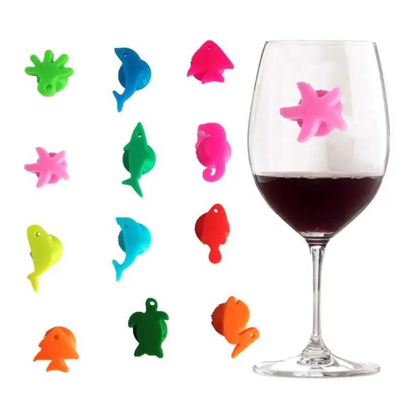 Marine Animal Design Silicone Drinking Wine Glass Stickers with Suction Cup