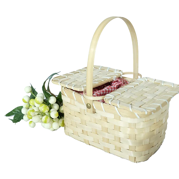 Renel Customized Woven Handmade Wholesale Small Storage Baskets Bamboo Picnic Basket for 2