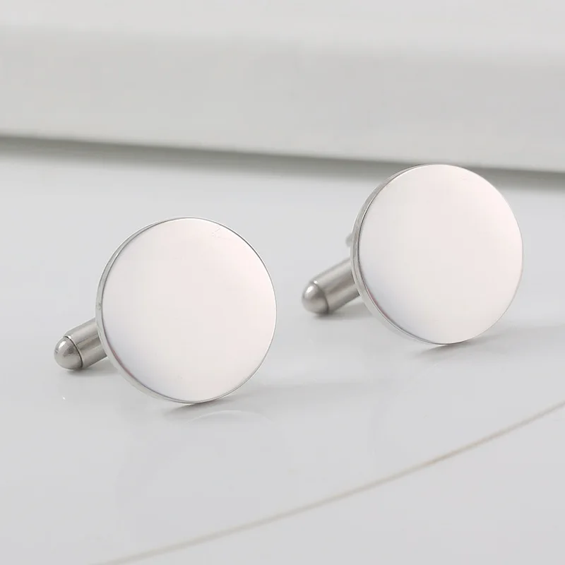 Simple Customized Engraved High Polish Suit Shirt Cuff Links Stainless Steel Blank Round Coin Cufflinks For Men